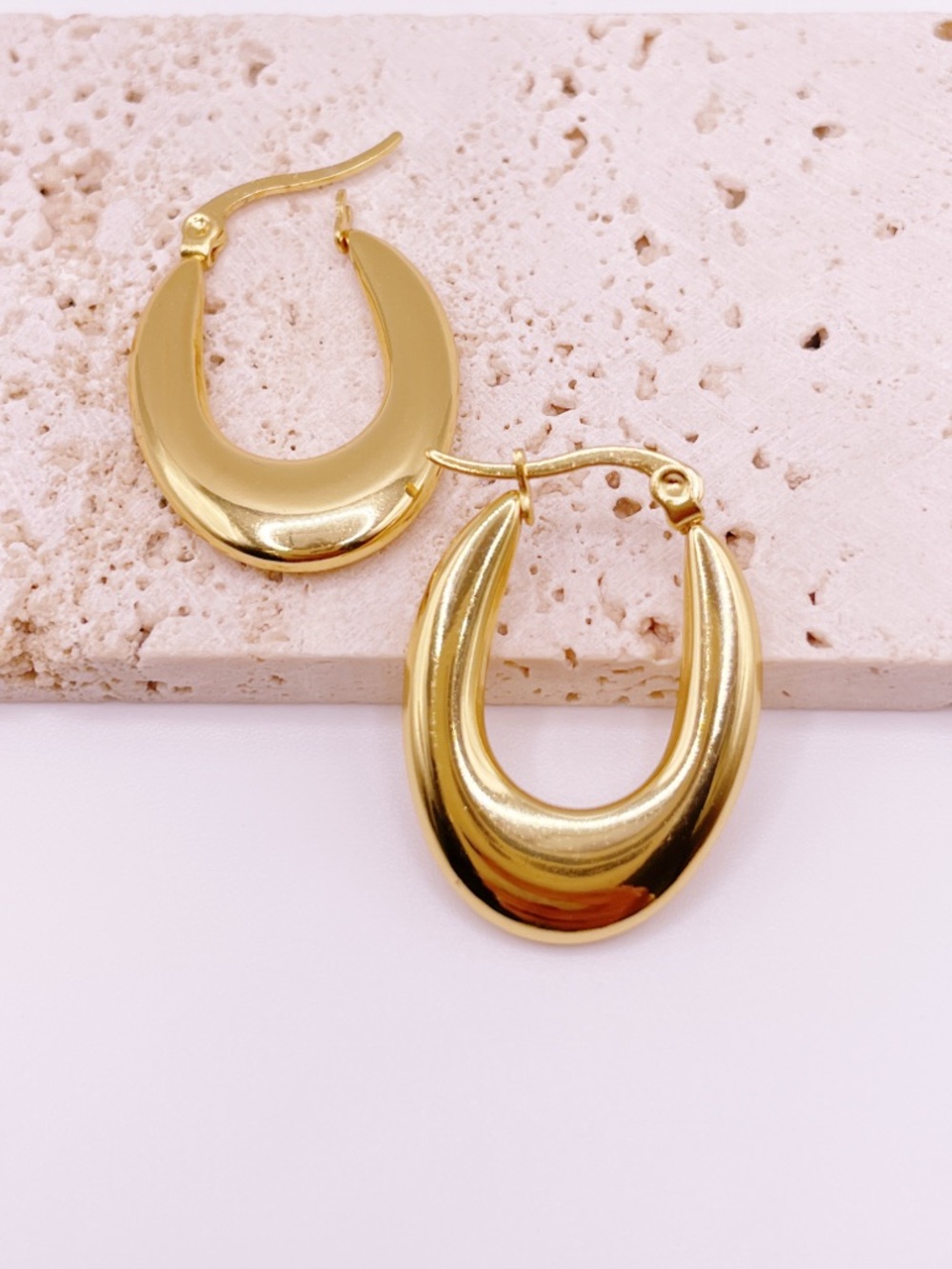 Gold Hoop Sculpted Oval Earrings - Women Jewelry